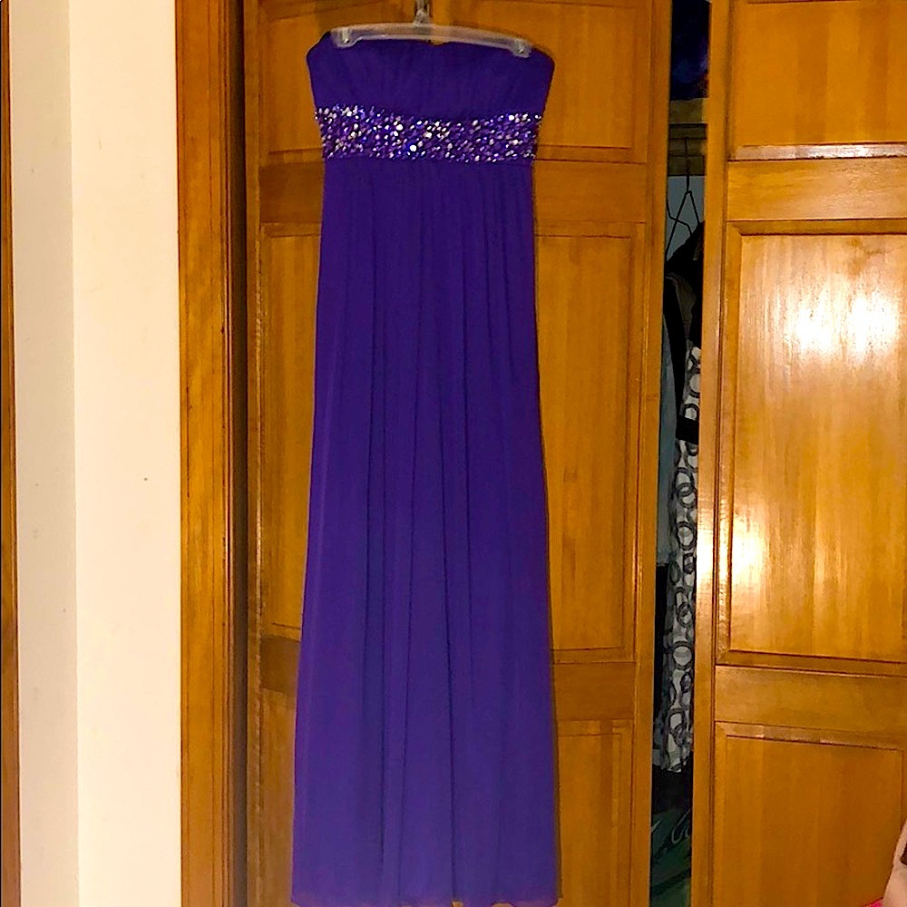 Royal Purple Strapless Jeweled Empire Formal Dress